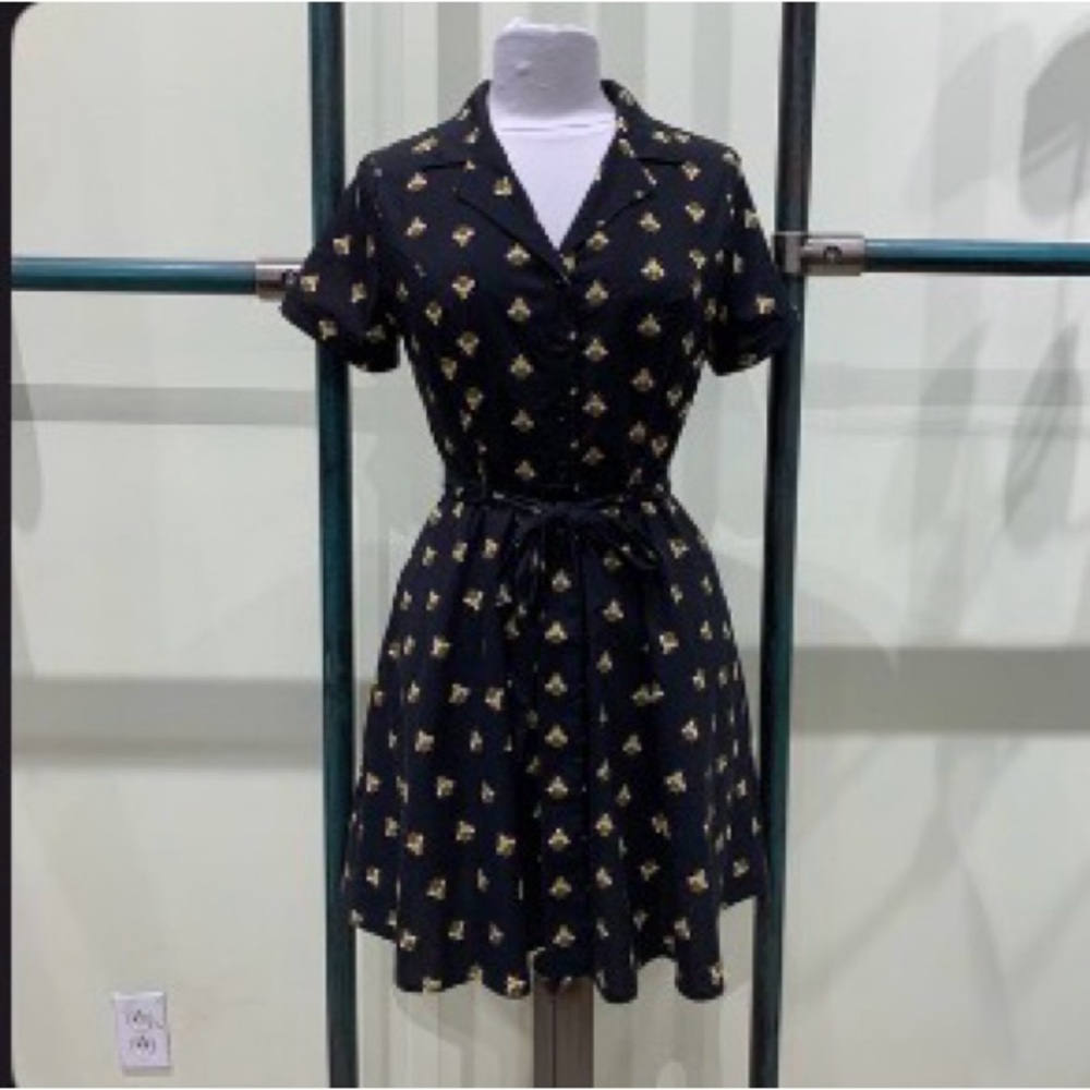 Black fit and flare mini with 🐝s